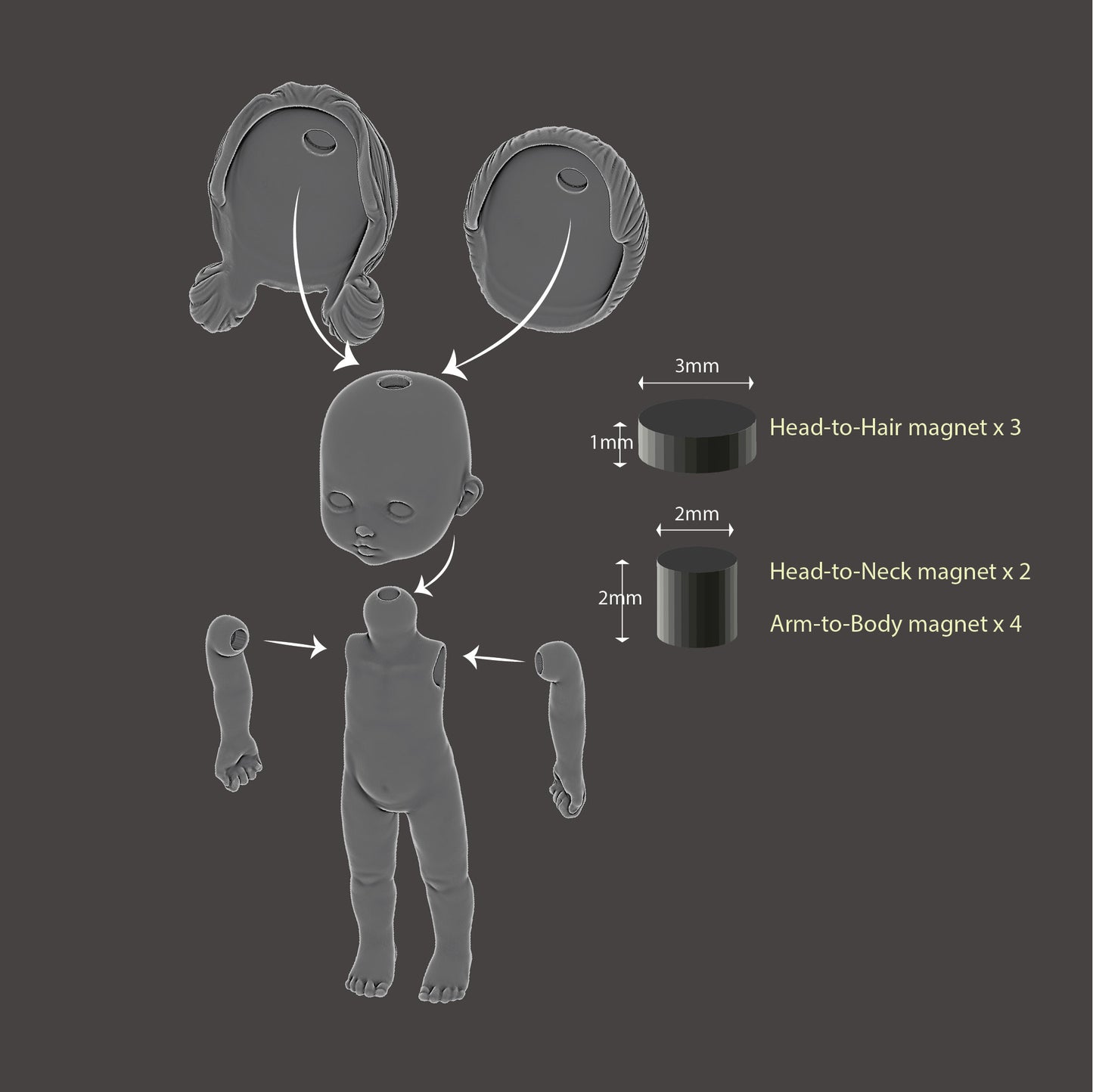 Whispering Fairies – 6cm Mini Art Doll STL