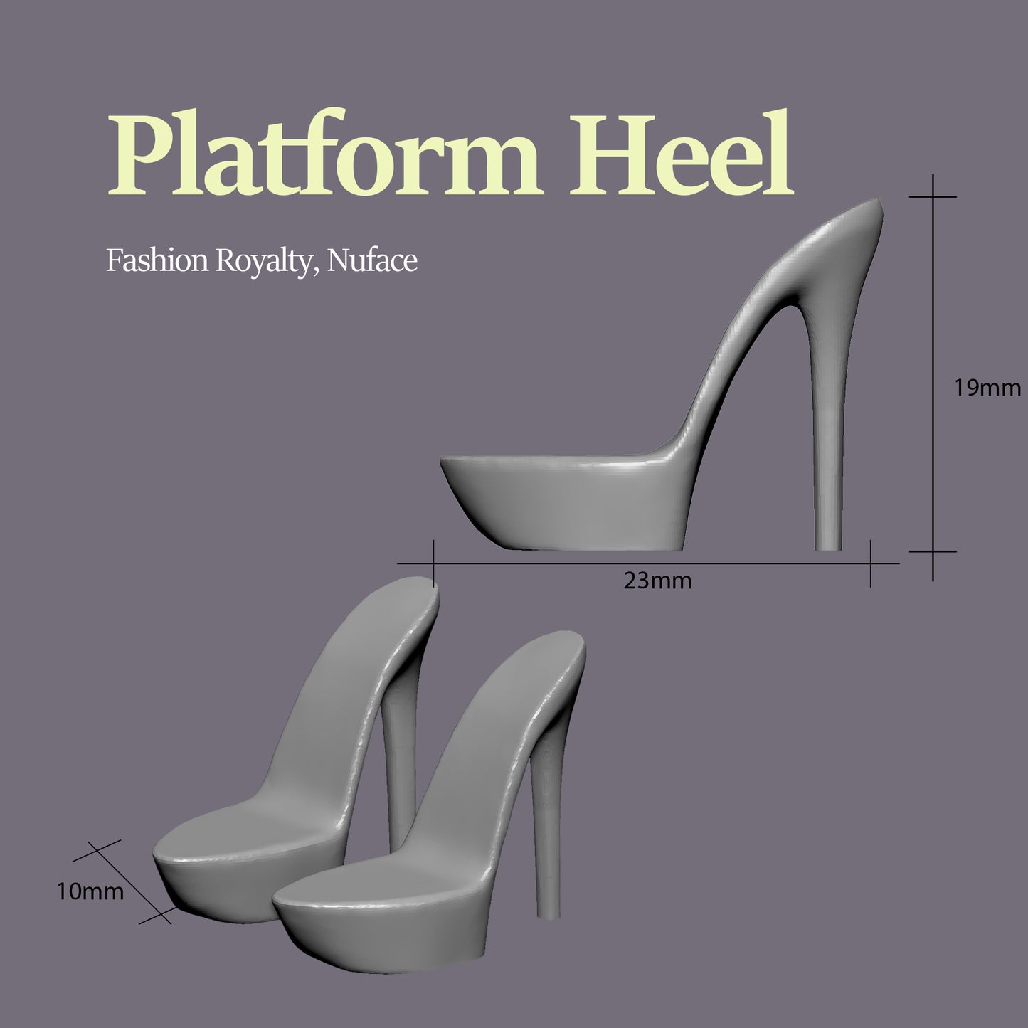 [3D data] Doll Shoe Bases STL Files – 6 Heels for Integrity Toys (3D Printable)